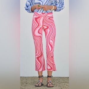 NEW Zara CROPPED LINEN BLEND PRINTED TROUSERS